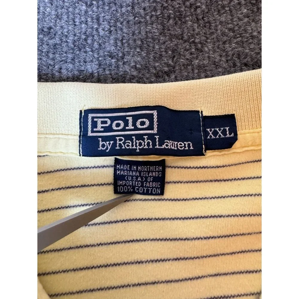 Polo Ralph Lauren Polo Shirt Mens XXL Yellow/Navy Striped Short Sleeve Casual‎